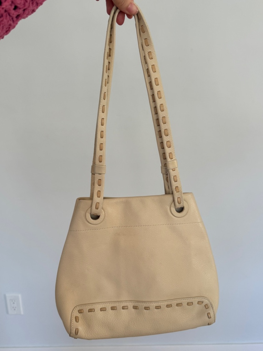 Monsac Cream Leather Shoulder Bag